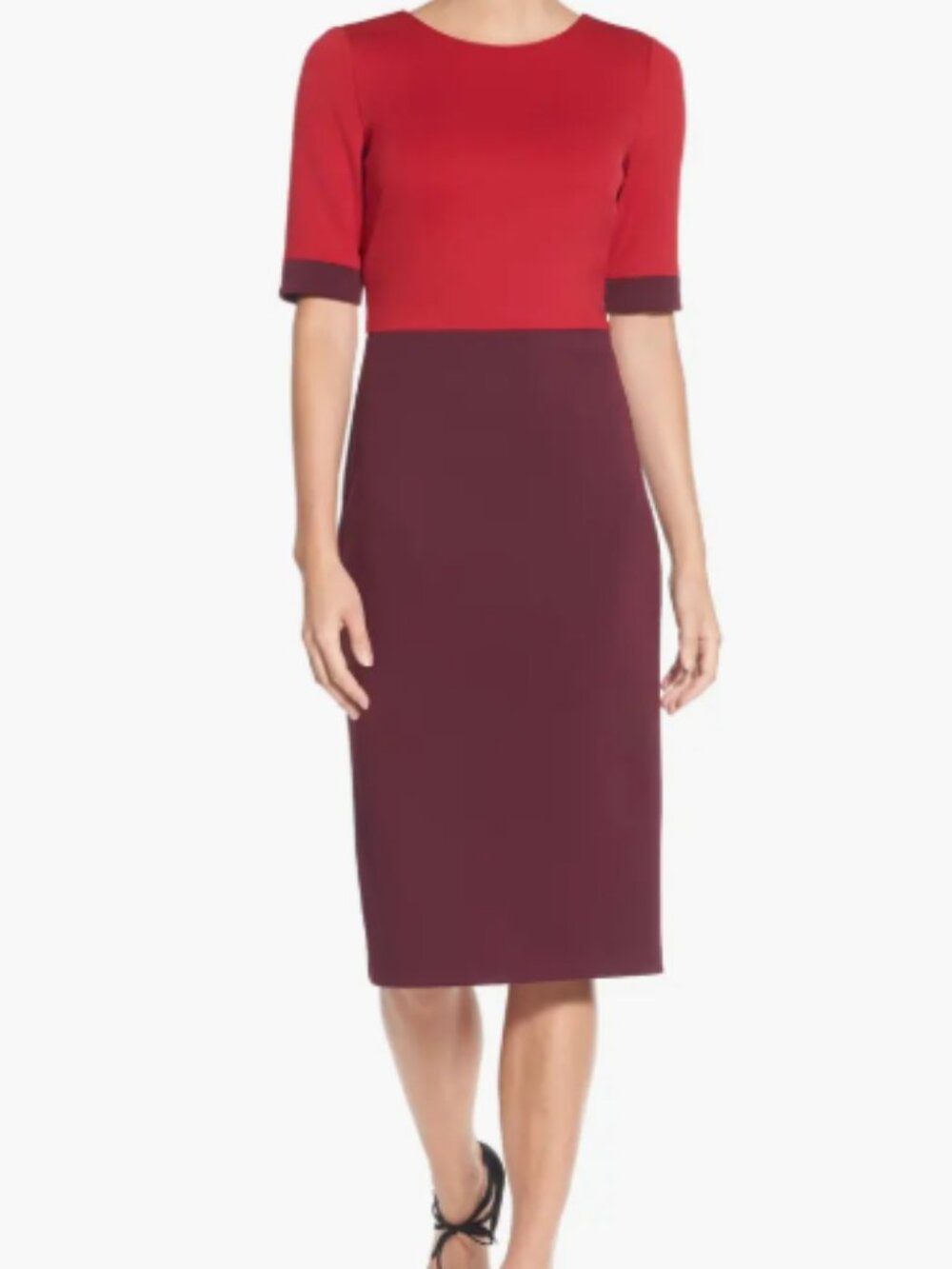 Maggy London Red Burgundy Colorblock Scuba Midi Dress Size 16
